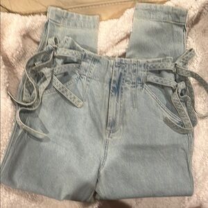 Something Navy High Rise Blue Jeans with Stylish Paperbag Waist